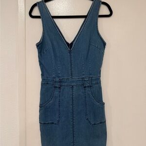 bebe Blue Denim V-Neck Mini Dress